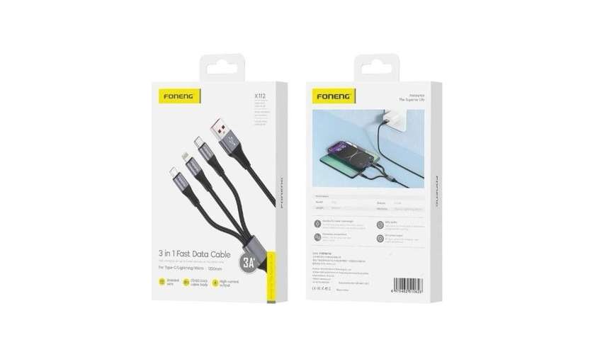 Foneng x112 3in1 USB Cable (Lightning, Type-C, Micro)
