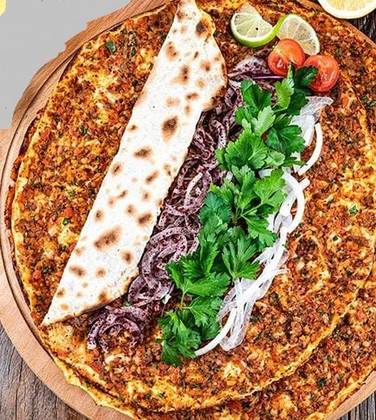Turkish pizza lachmacun with craft beef and lamb meat