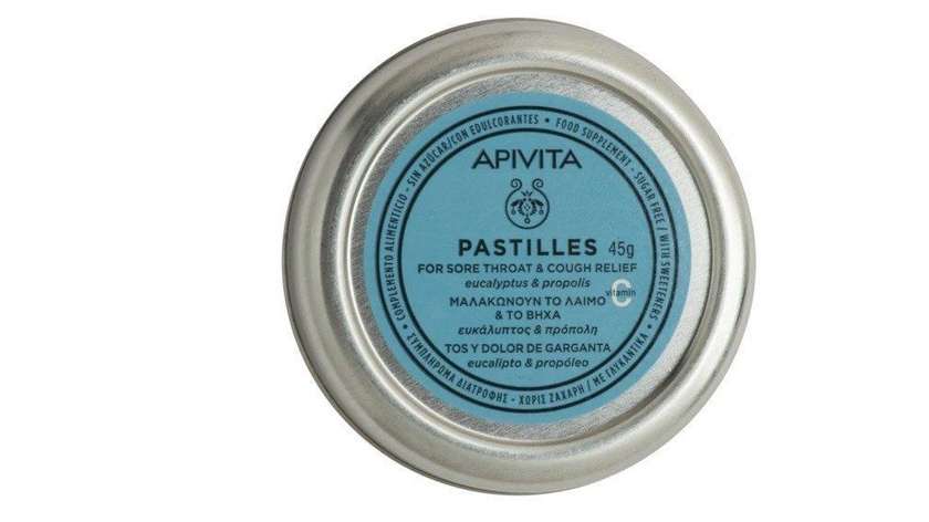 Apivita Pastilles With Eucalyptus & Propolis For Sore Throat & Cough, 45g