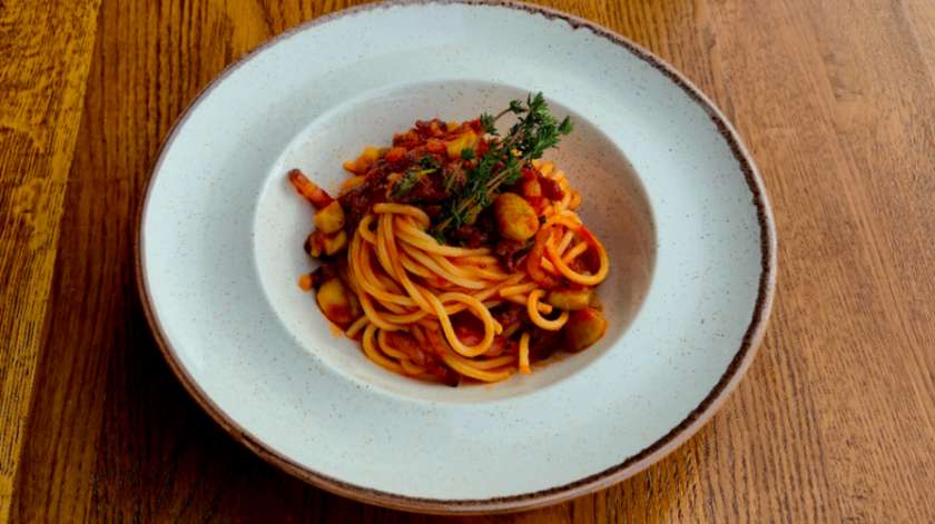 Guanciale with roasted chestnuts