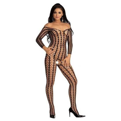 Black Luxury Fishnet Catsuit with Crotch Opening 6531, Size M/L