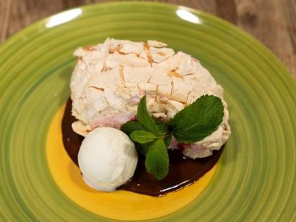 Meringue Roll with Chocolate and Ice Cream