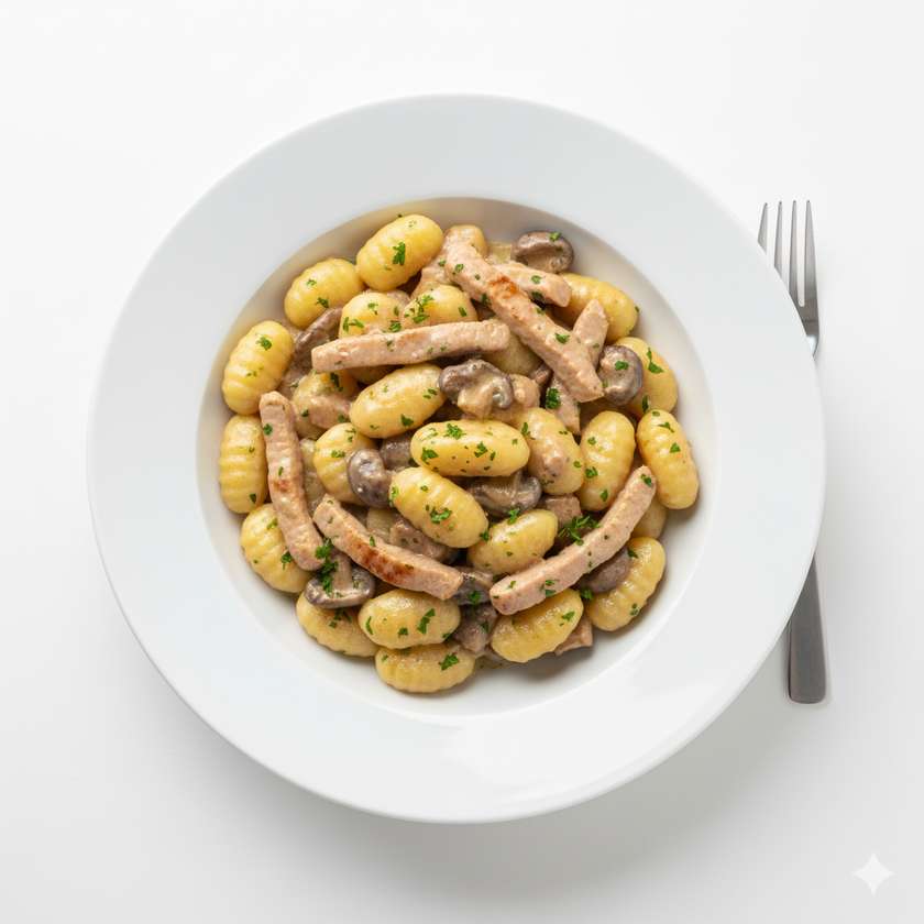 Gnocchi con Carne di Maiale e Funghi
