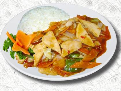 Sichuan-style Tofu, rice