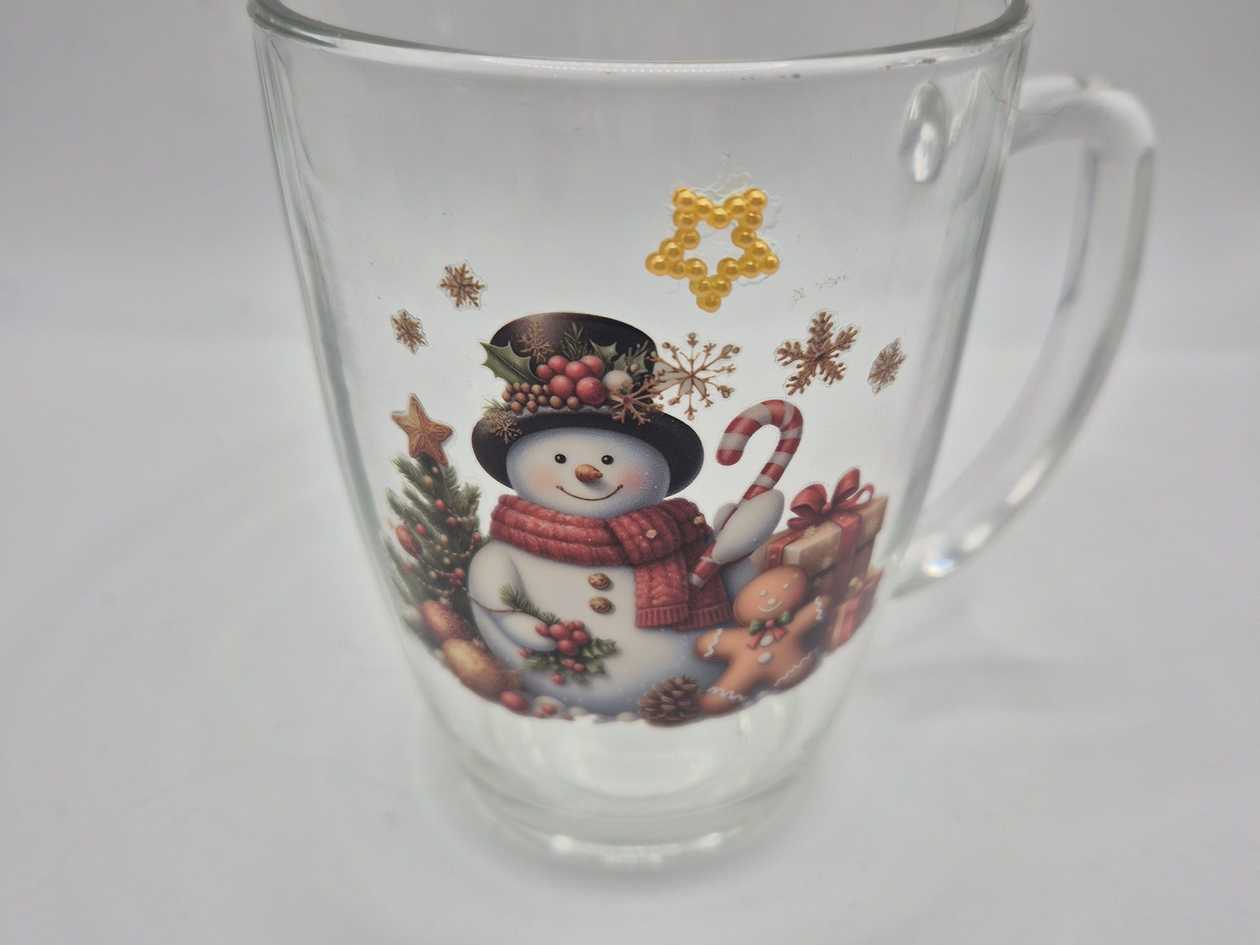 Glass Mug with Christmas Design in Cellophane Wrap /280ml / Mug for Coffee, Tea or Cocoa