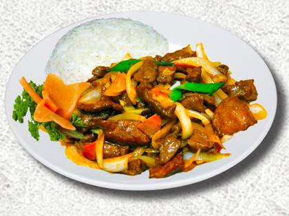 Beef with Onion, Rice