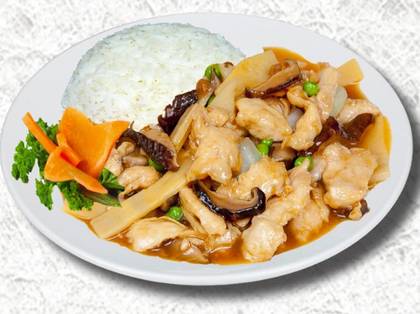 N5. Meat with Bamboo Shoots and Mushrooms, Rice