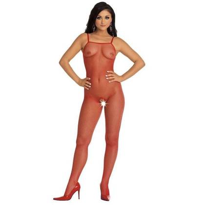 Red Fishnet Catsuit with Crotch Opening 6530, Size M/L