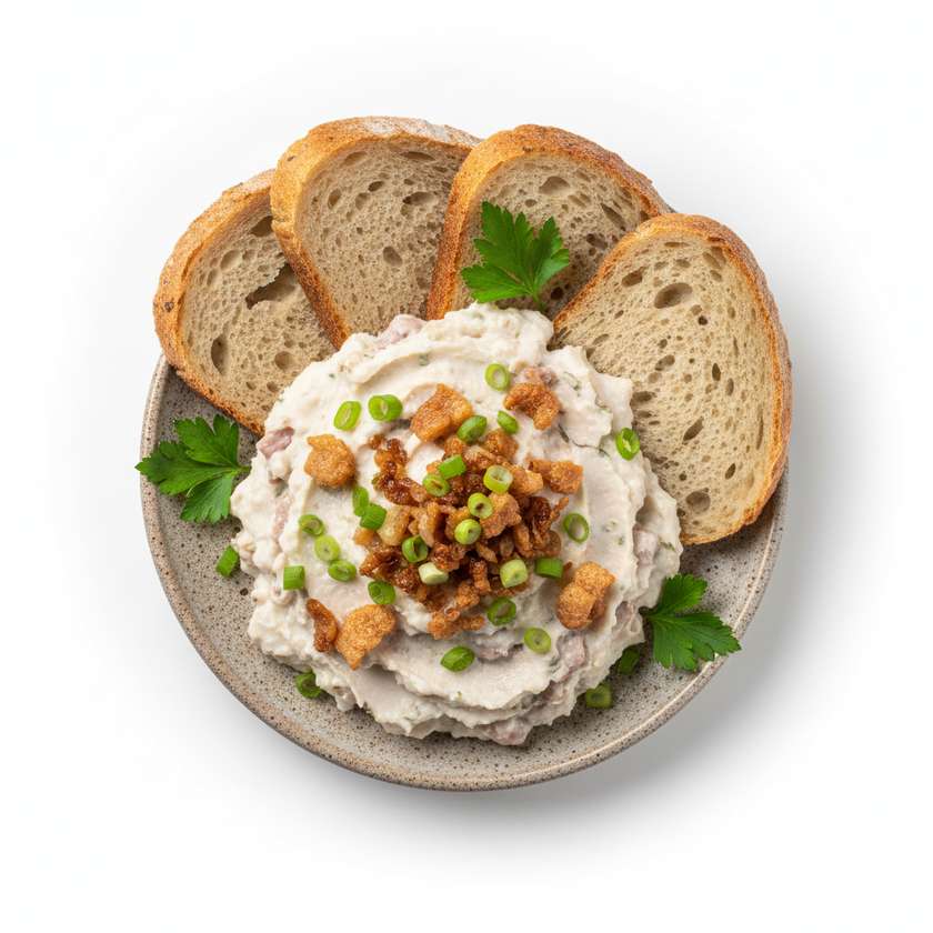 Lard with cracklings, onions, and bread