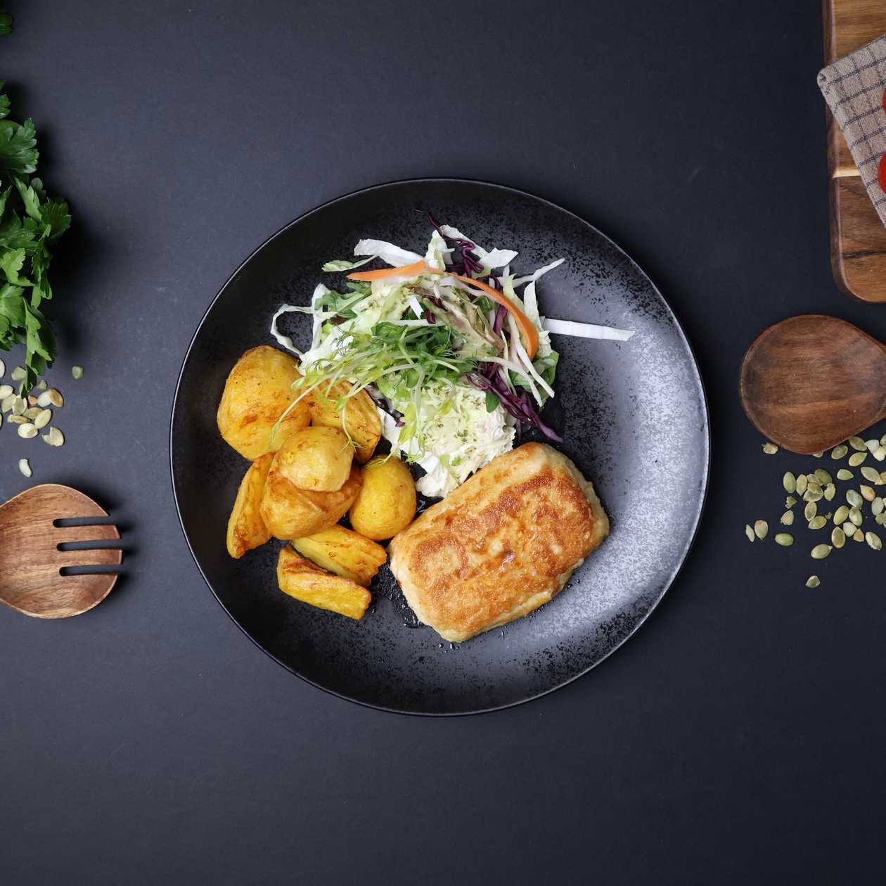 Chicken fillet stuffed with feta cheese and greens