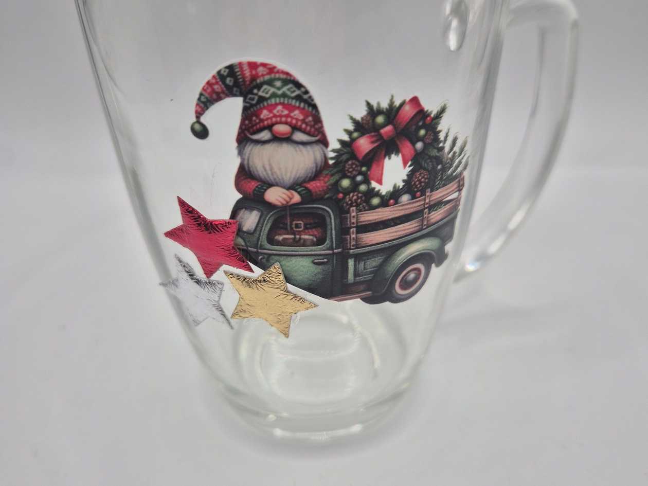 Glass Mug with Christmas Design in Cellophane Wrap /280ml / Mug for Coffee, Tea or Cocoa
