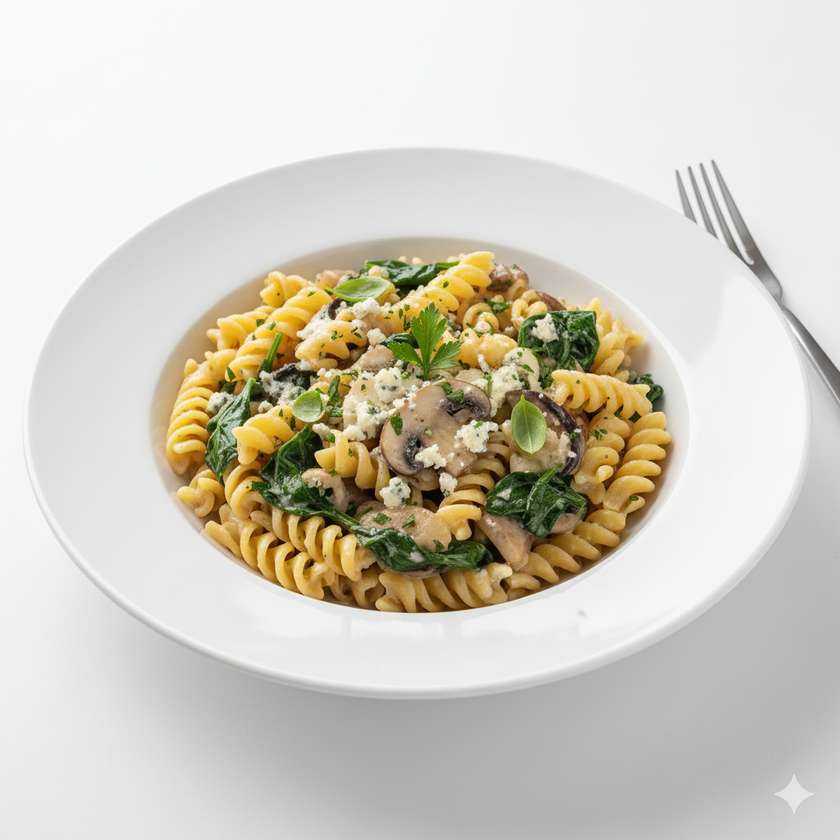 Fusilli con Spinaci Funghi e Gorgonzola