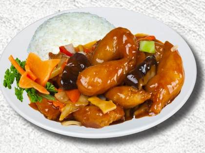 Fish with Bamboo and Mushrooms, Rice