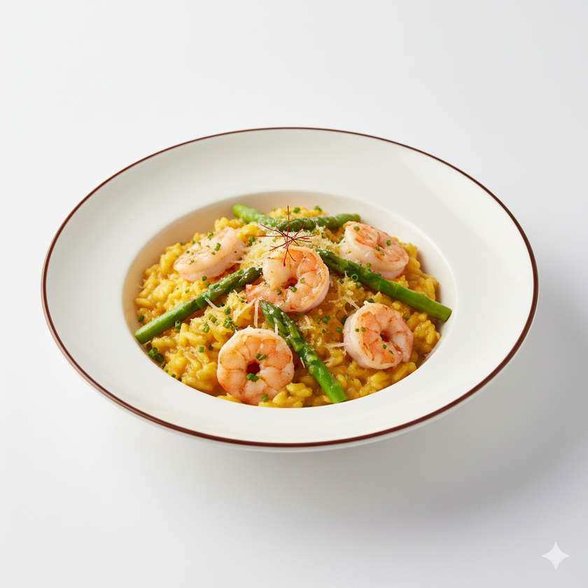 Saffron Risotto with King Prawns and Asparagus