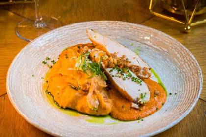 Chicken Breast with Peasant Potatoes and Romesco Sauce