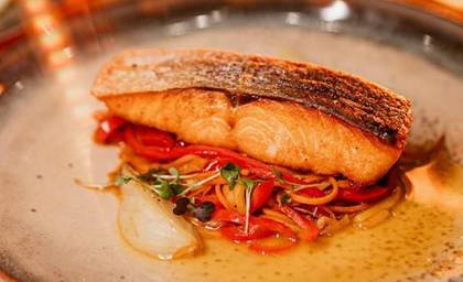 Salmon with Vegetables and Citrus Reduction