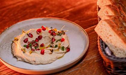Hummus with Focaccia and Falafel