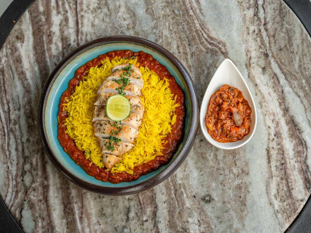 Grilled Chicken with Saffron Rice