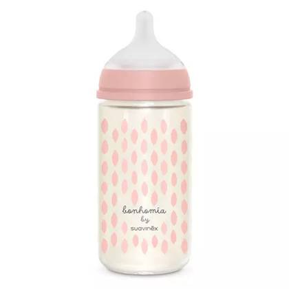 Suavinex - Glass Bottle with Feather Silicone SX Physiological Teat Pink 240ml/3m+ / 240ml 7830