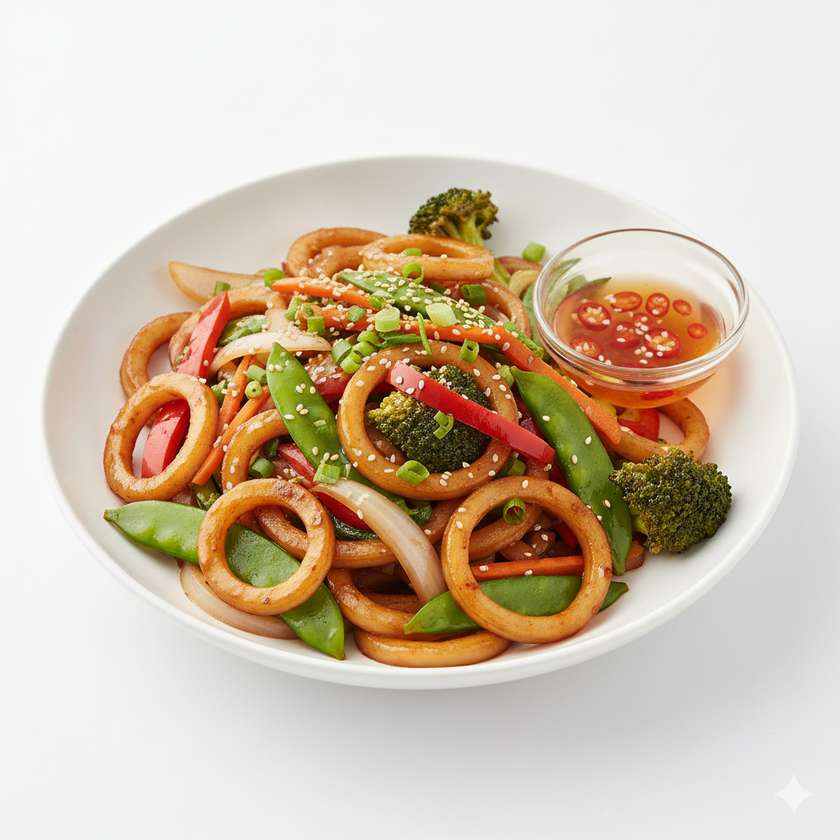 Stir-fried round rice noodles
