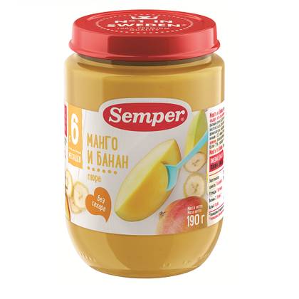 Semper Fruit Puree Sugar-Free Mango and Banana /6m+/ 190g 5387