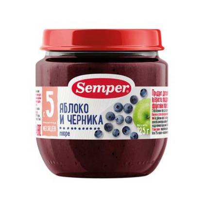 Semper - Sugar-Free Apple and Blueberry Fruit Puree /5mo+/ 125g 0374/3074