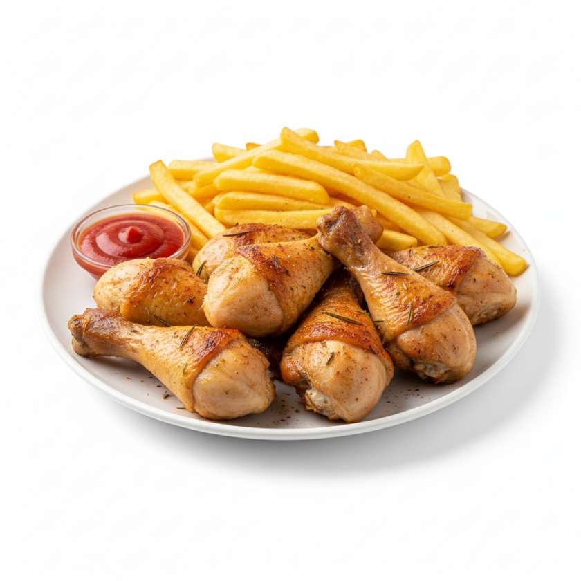 151. Baked Chicken Pieces with French Fries