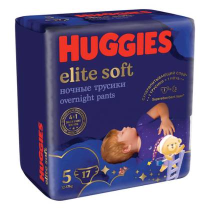 Huggies Elite Soft Night Diaper Pants Size 5, 17 Count