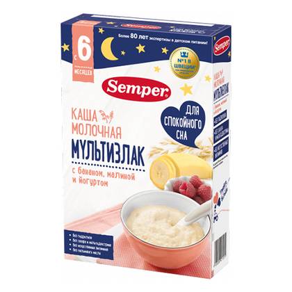 Semper Milk Cereal, Sugar-Free Multigrain with Banana, Raspberry and Yogurt "For a Good Night's Sleep"/6m+/ 180g 1571