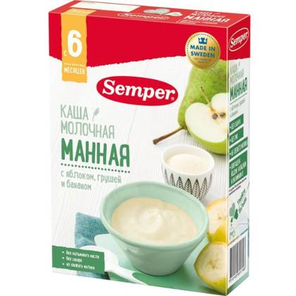 Semper Milk Cereal, Sugar-Free, Semolina with Apple, Pear and Banana /6m+/ 180g 1557