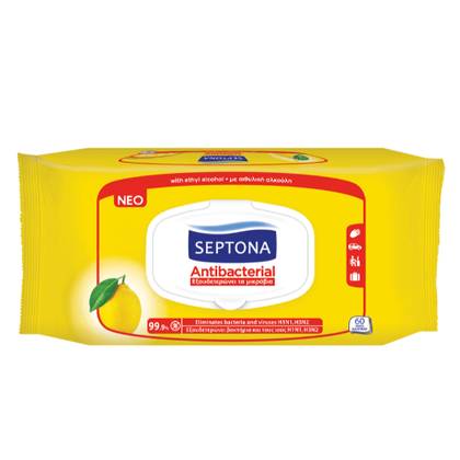 Septona Antibacterial Wet Wipes Lemon Extra with Lid 0016 #60