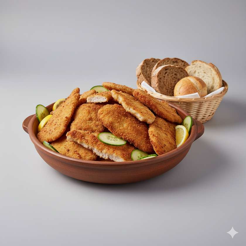 Houmrova mísa mini řizečků vepřové/kuřecí (dle výběru) okurky, citron, pečivo