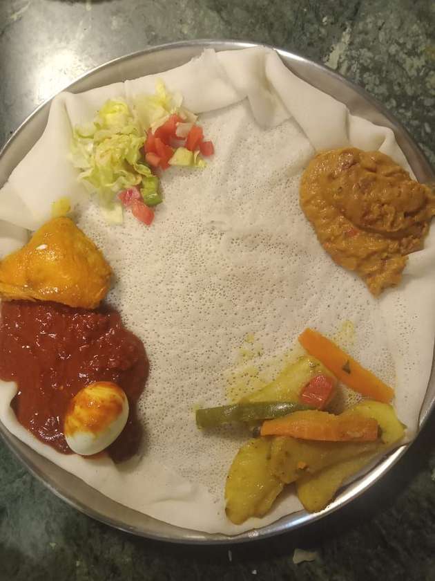 Injera Ethiopian with Egg and Protein