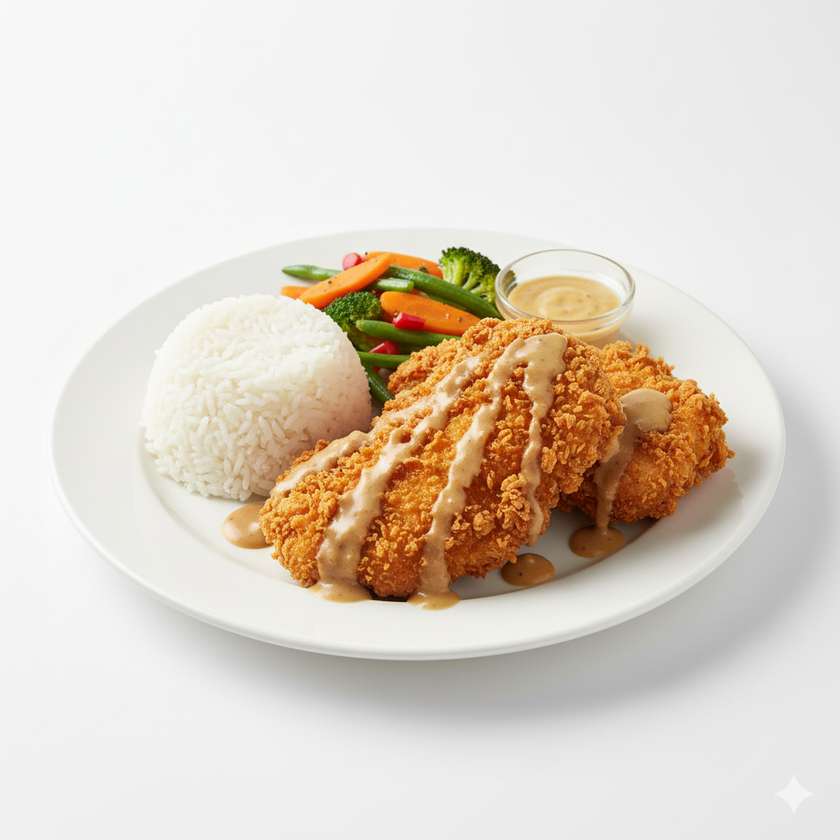 Chicken breasts with vegetables and rice