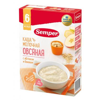 Semper Milk Cereal, Sugar-Free Oatmeal with Apple and Banana /6m+/ 180g 1496