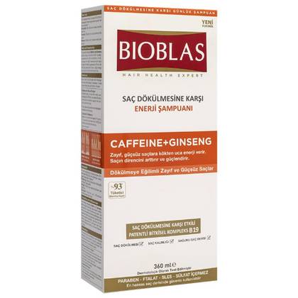 Bioblas Anti-Hair Loss Shampoo with Caffeine and Ginger for Weak/Lifeless Hair, Sulfate-Free, 360ml