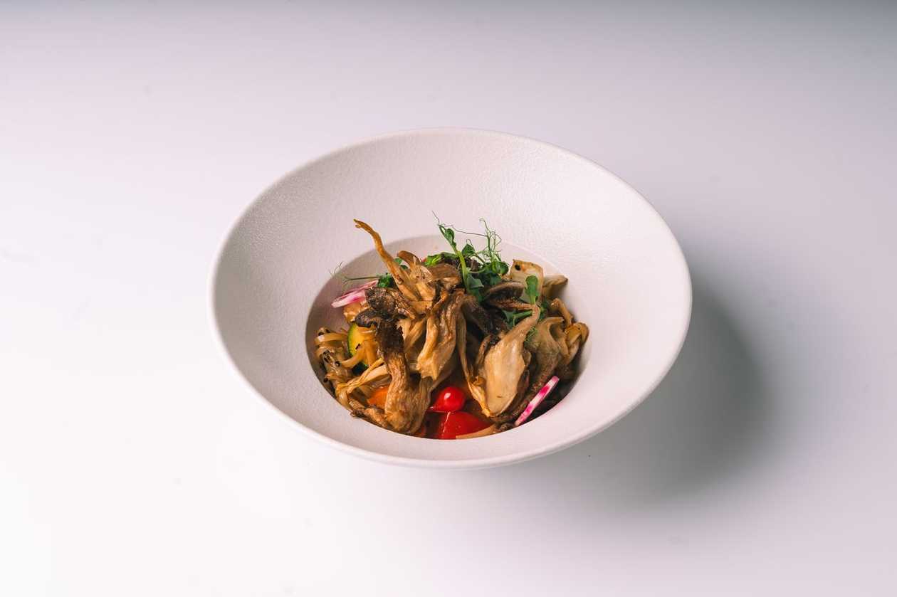 Wok with Vegetables and Fried Oyster Mushrooms