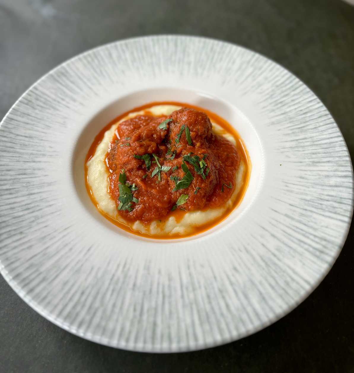 Meatballs in Tomato Sauce with Mashed Potatoes