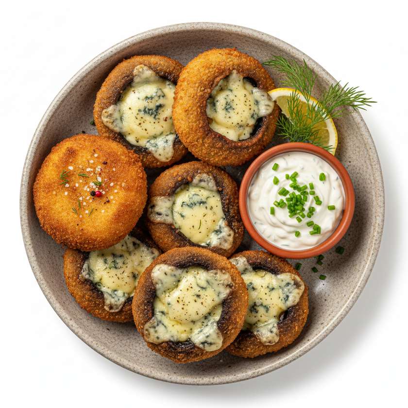 Smažené žampiony plněné nivou,tatarka