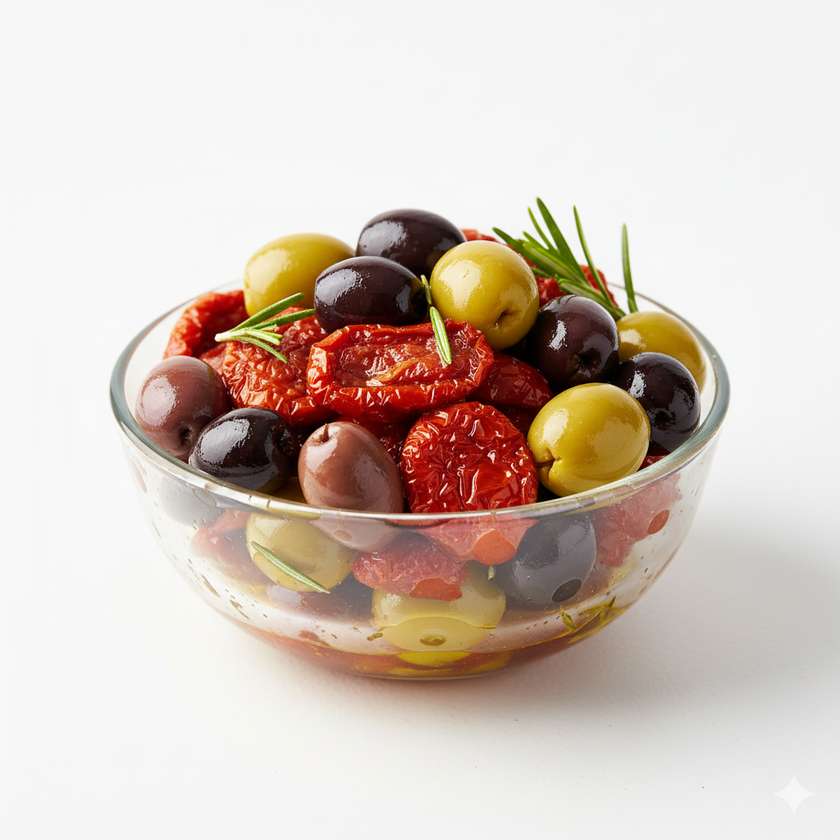 Sušená rajčata, olivy