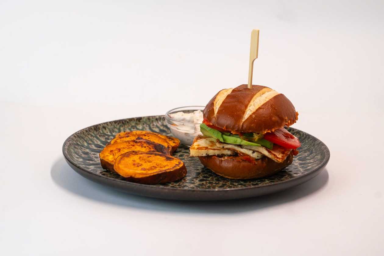 Burger with grilled goat cheese