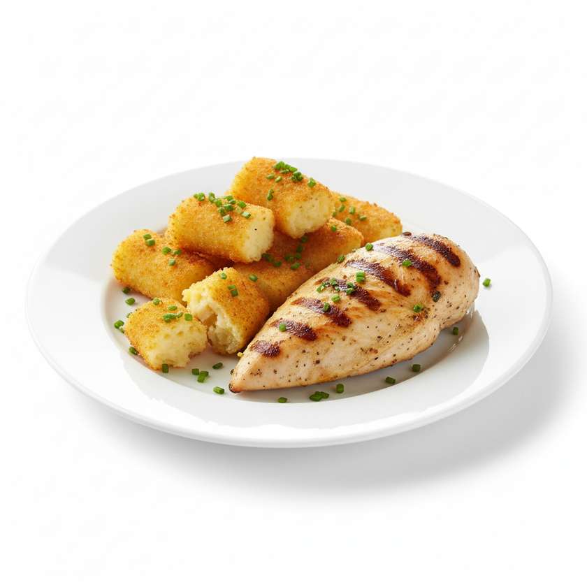 Grilled Chicken Breast with Croquettes