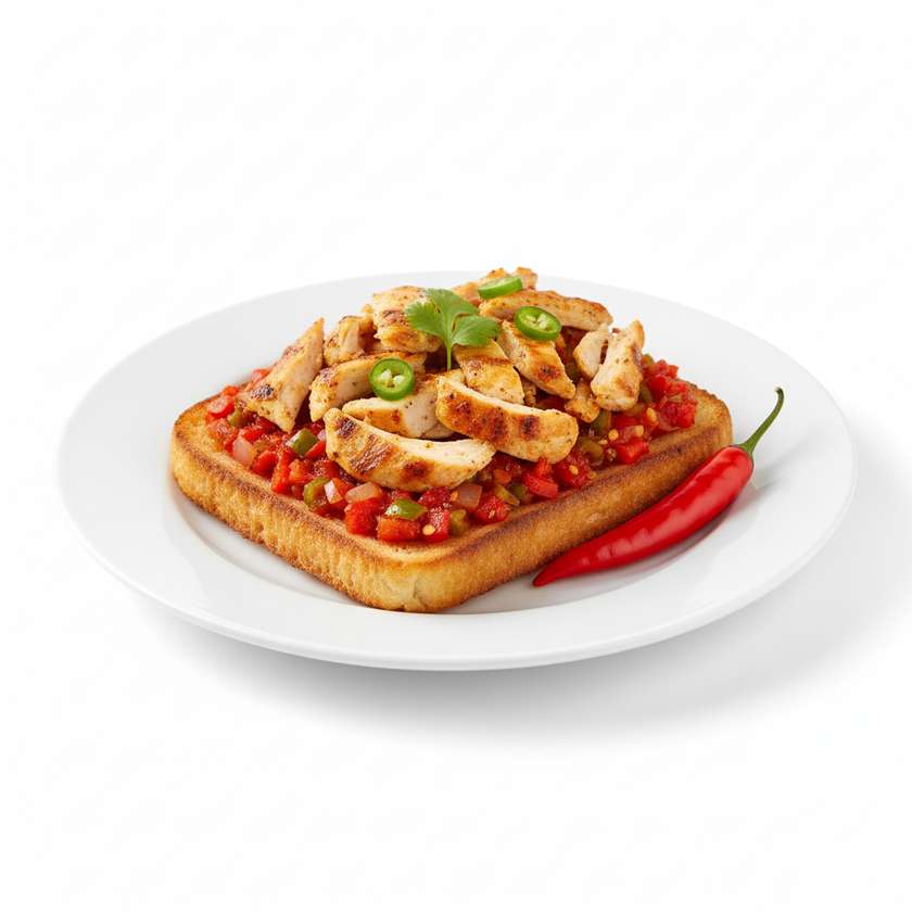 Toast with Mixed Spicy Roasted Onions and Bell Pepper with Chicken