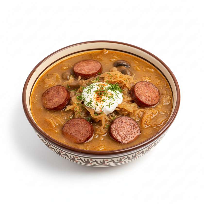 Haná Soup with Spicy Sausage and Mushrooms