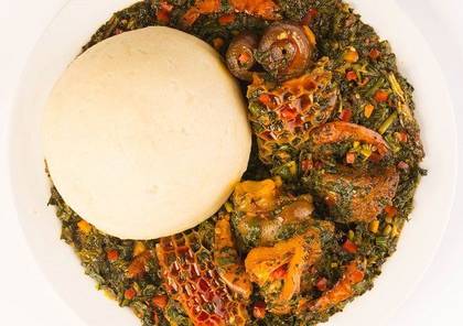 Vegetable soup and Ponuded yam