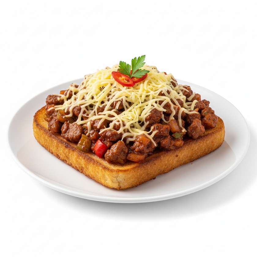 Toast with deviled meat mix sprinkled with cheese