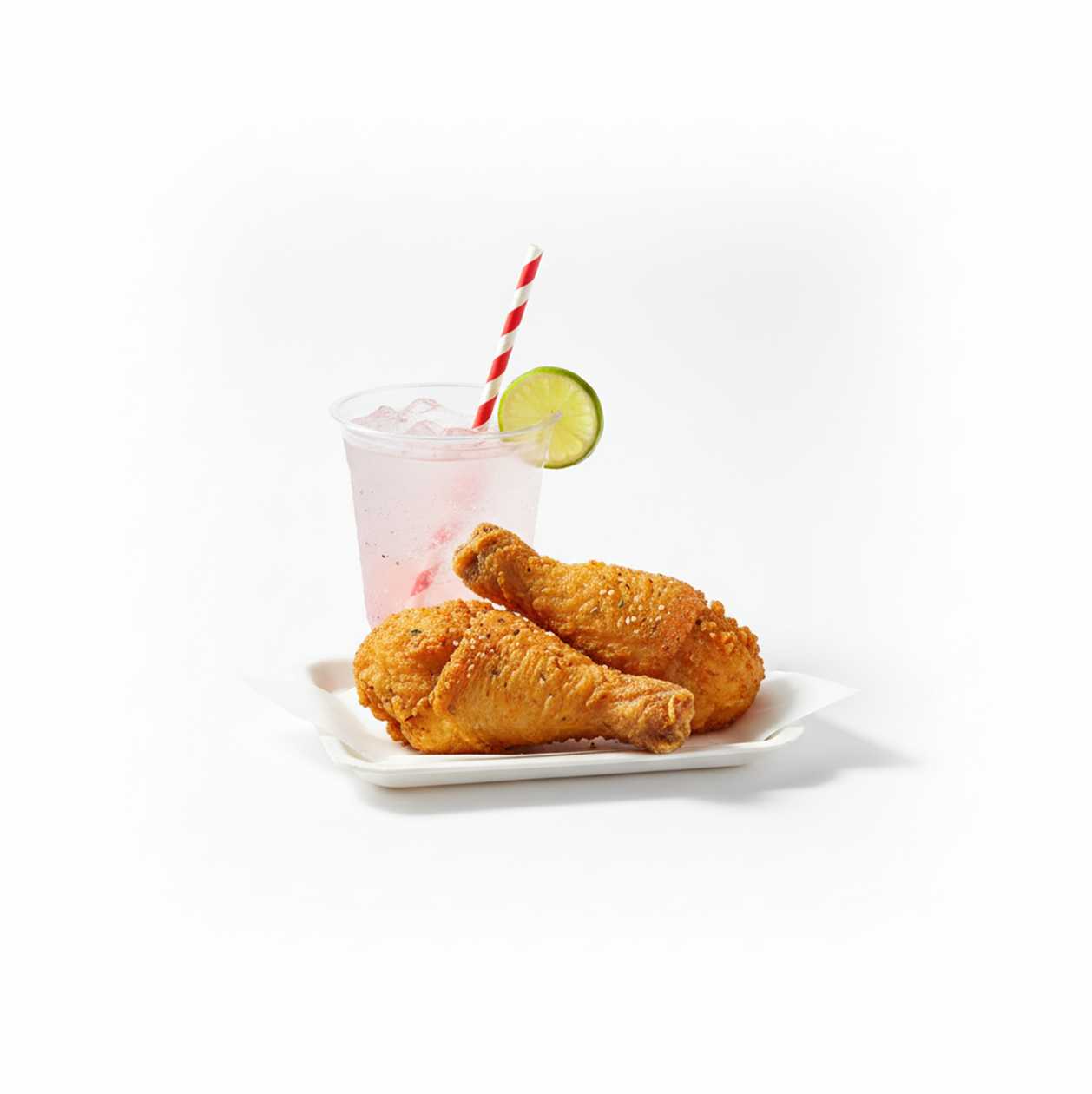 2 Chicken Drum Sticks with Fries and a Small Cup of Refresher