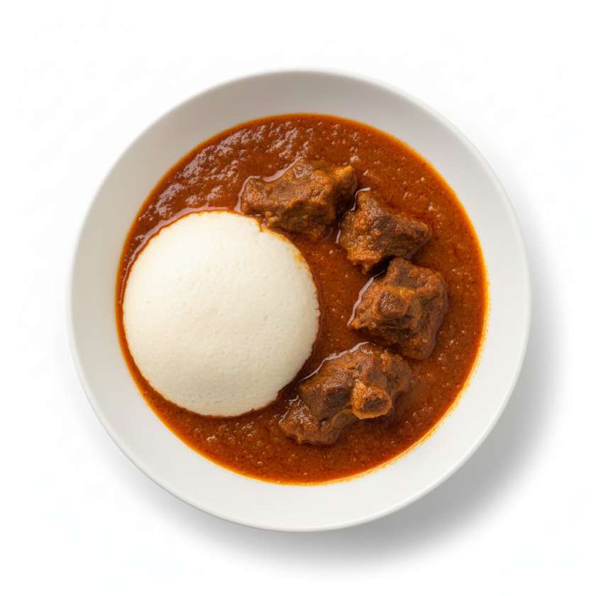 Fufu with Palmnut Soup Served with Goat