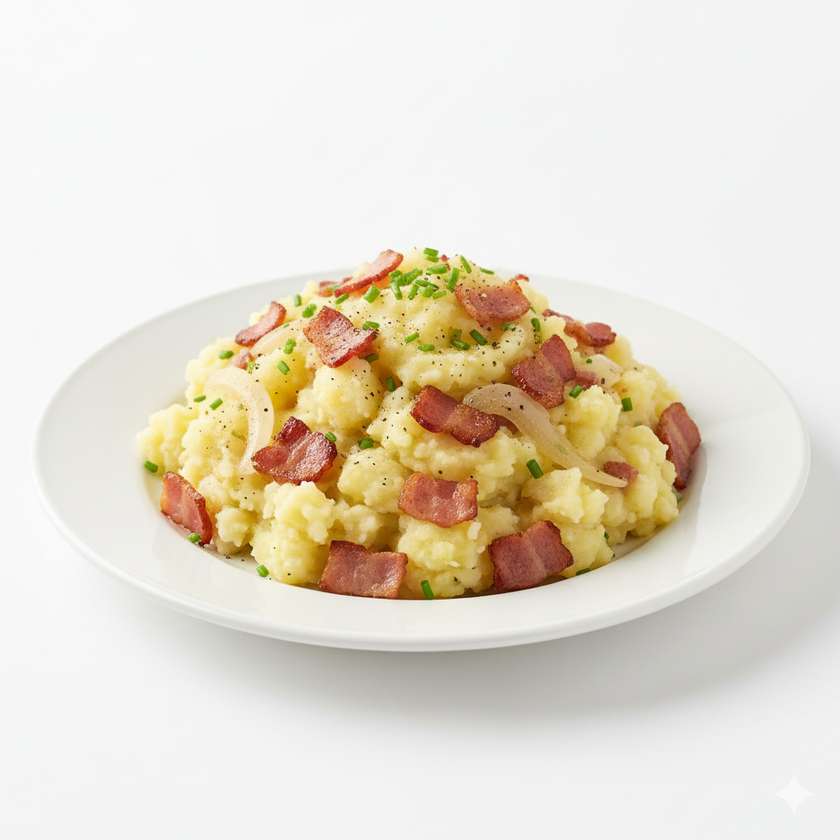 Mashed potatoes with bacon and onions