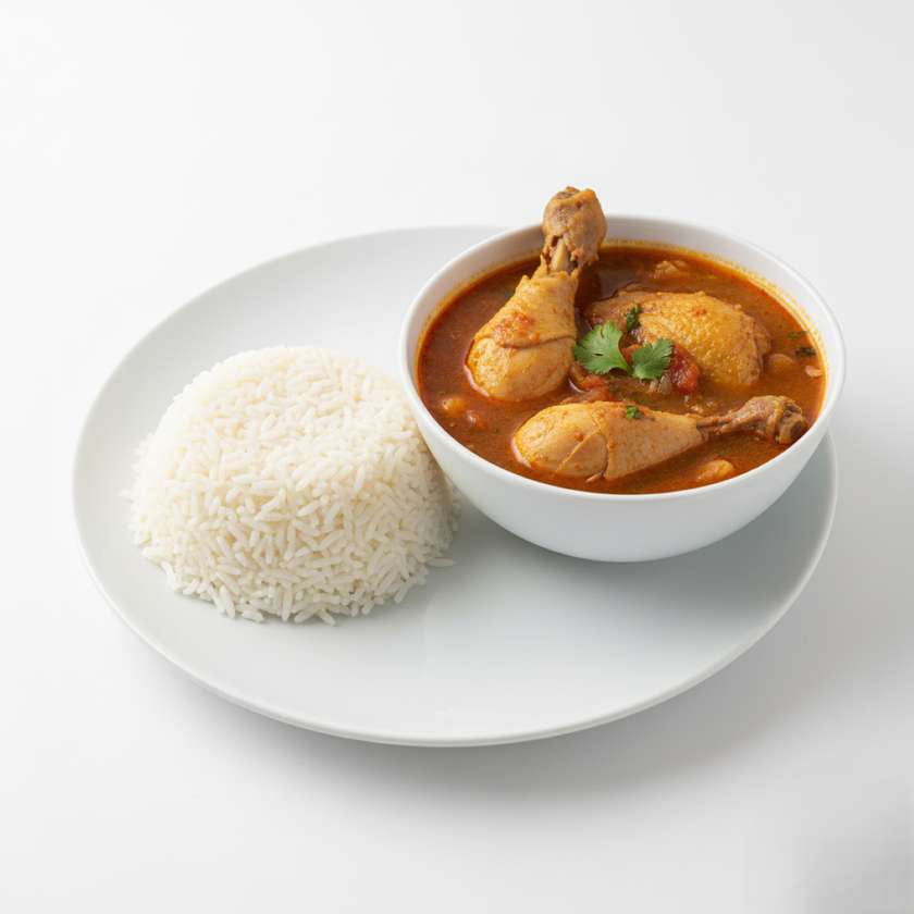 Plain Rice with Chicken Light Soup